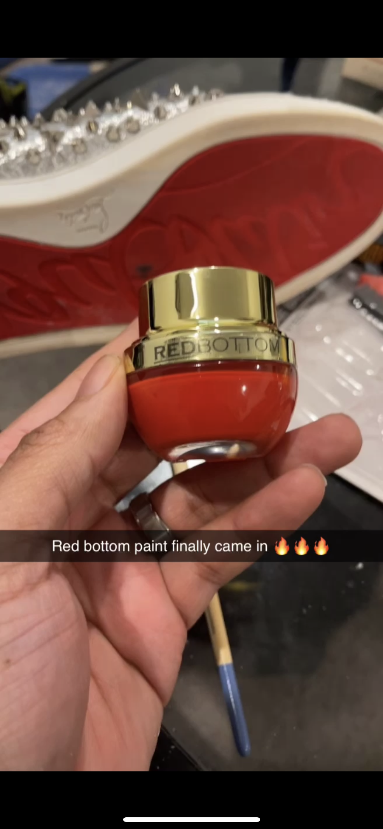 Red-bottom restoration paint used in actual ShoeGlitch work